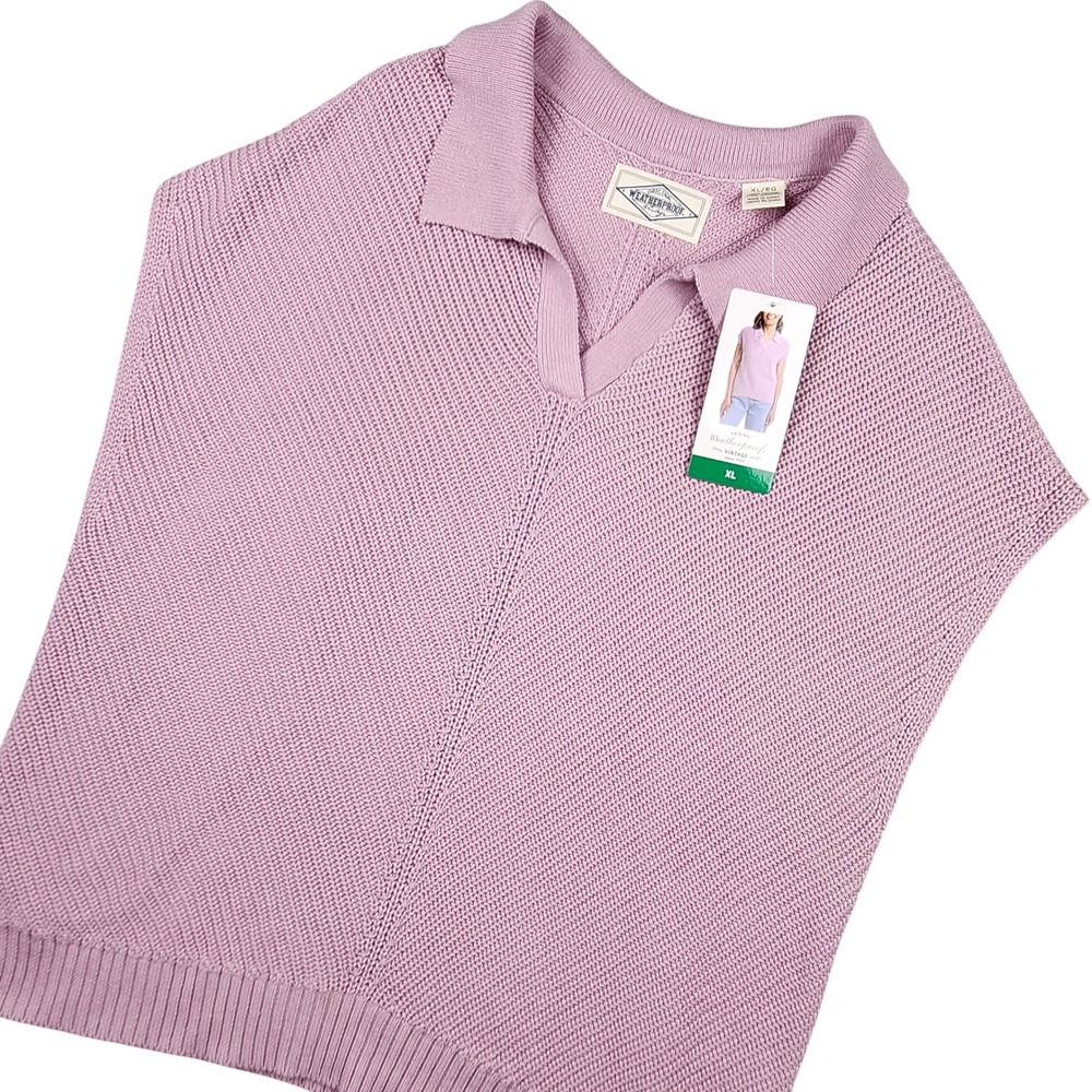Weatherproof Vintage Sweater Vest Womens XL Purple Cotton Knit Polo Neck Preppy